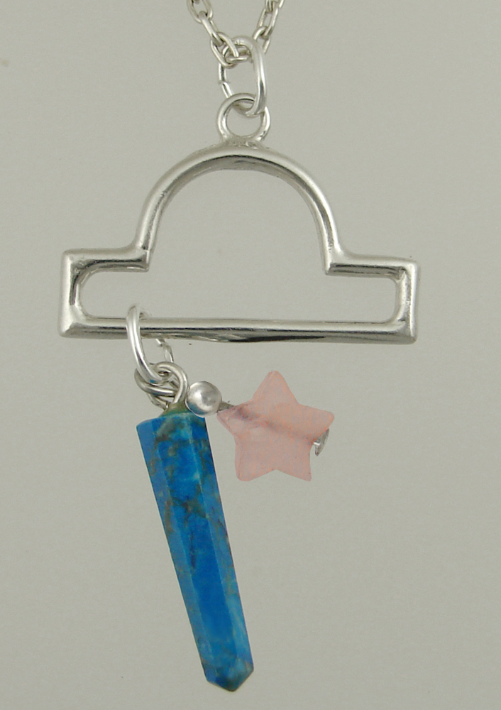 Sterling Silver Libra Pendant Necklace With an Turquoise And a Rose Quartz Star